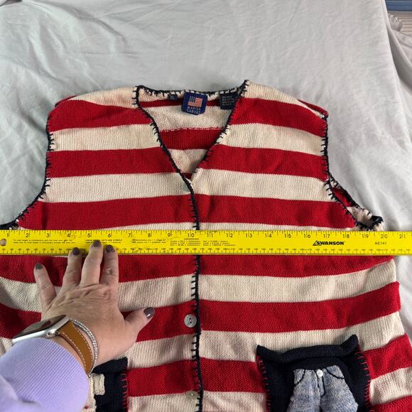 Vintage US Flag Sweater Vest Women's sz Large Marisa Canvas Cotton Blend - Picture 7 of 8